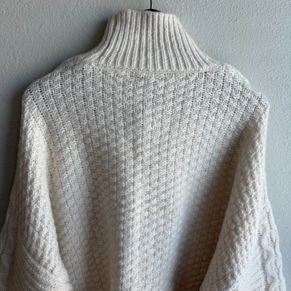 Topshop Cream Chunky Cable Balloon Long Sleeve Boho Cozy Knit Sweater  Size 14 - Picture 5 of 12